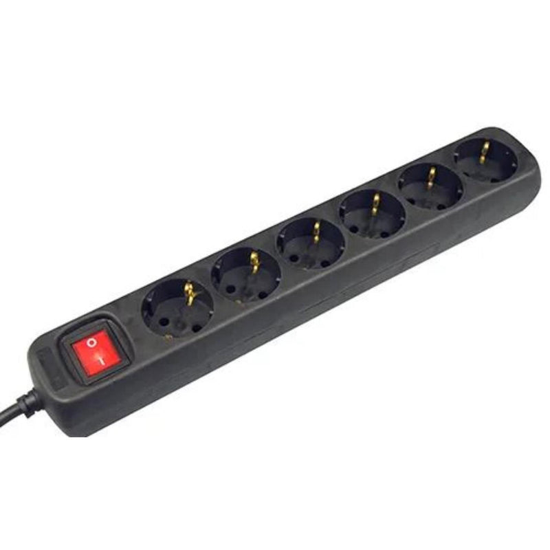 Afbeelding laden in galerijviewer, Stekkerdoos met ruimte voor 6 stekkers, snoerlengte 1,5 meter met randaarde 3x1,5mm2 zwart