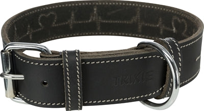 Load image into Gallery viewer, Trixie rustic vetleer halsband hond heartbeat zwart
