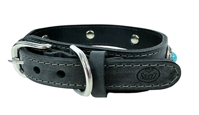 Load image into Gallery viewer, Sazzz Halsband hond boho treasure stone vintage leer antraciet