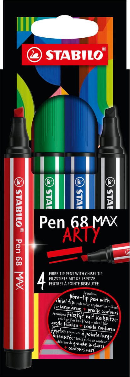 Load image into Gallery viewer, Stabilo pen 68 max arty - viltstift met dikke beitelpunt - set 4 stuks