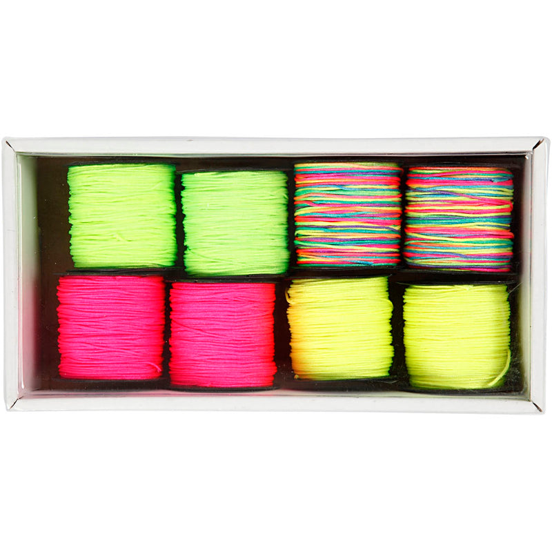 Afbeelding laden in galerijviewer, Https: www.cchobby.nl macrame-koord-dikte-1-mm-neon-groen-neon-roze-neon-geel-neonmix-8x28-m-1-doos