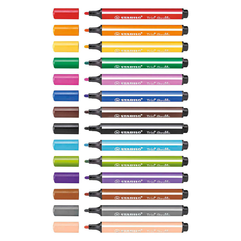 Load image into Gallery viewer, Stabilo trio scribbi - ergonomische viltstift - onverwoestbaar door meeverende schrijfpunt - etui met 14 kleuren