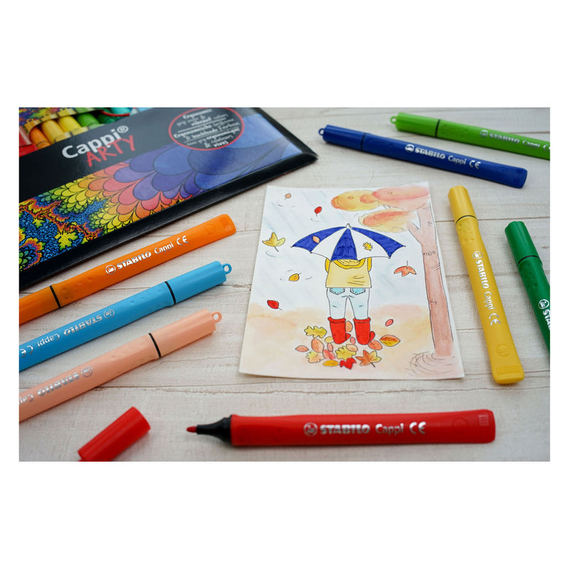 Load image into Gallery viewer, Stabilo cappi - viltstift - nooit meer je dop kwijt dankzij de dopring - arty etui met 18 kleuren
