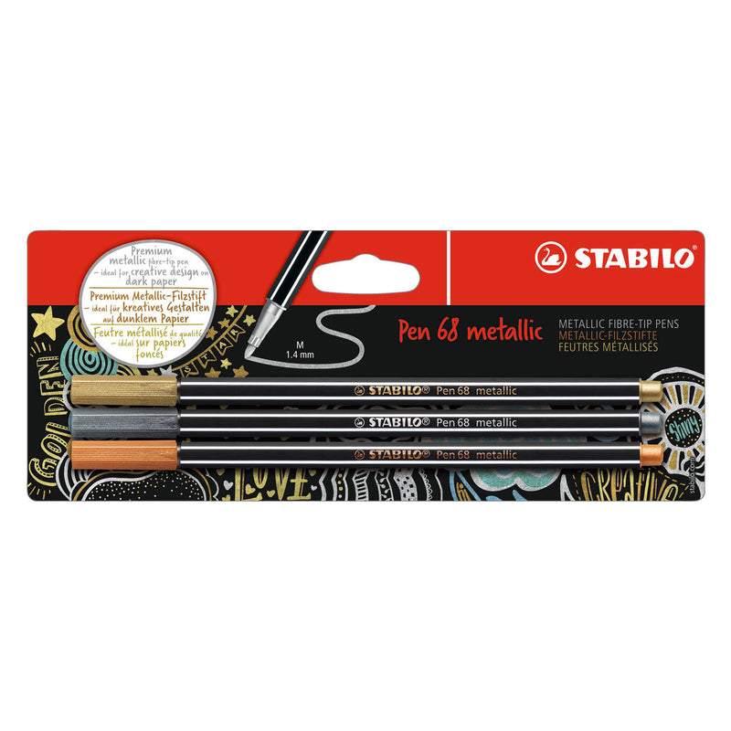 Load image into Gallery viewer, Stabilo pen 68 metallic viltstiften zilver goud koper - 3dlg.
