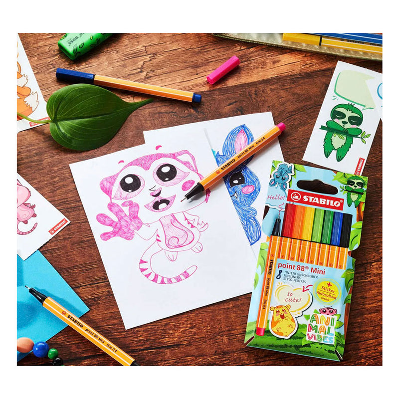 Load image into Gallery viewer, Stabilo point 88 mini - premium fineliner - animal vibes - etui met 8 kleuren + sticker