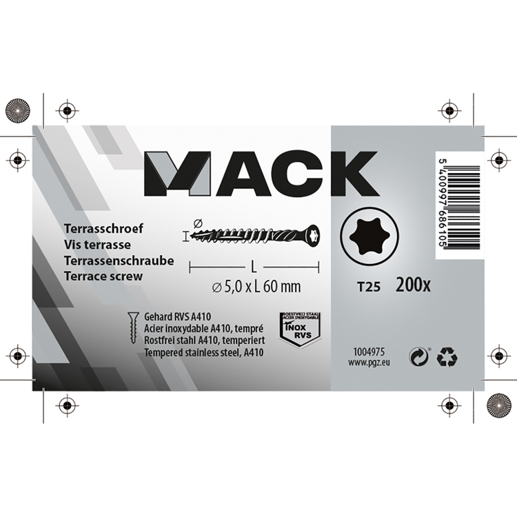 Load image into Gallery viewer, Mack 1004975 - terrasschroef ss410 200st5,0 4,0x60mm | 6 stuks