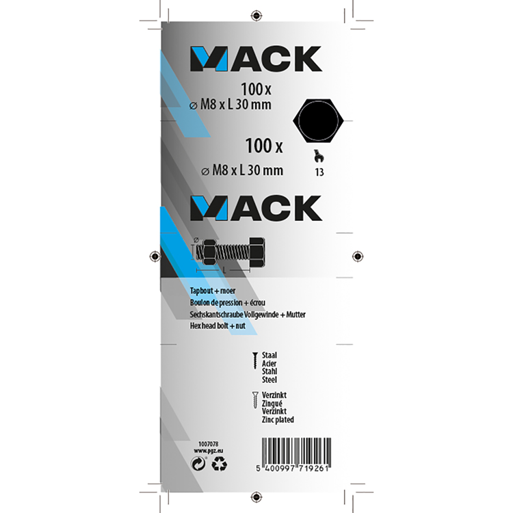 Load image into Gallery viewer, Mack 1007078 - tapbout + moer verzinkt 100 st 8 x 30 mm | 4 stuks