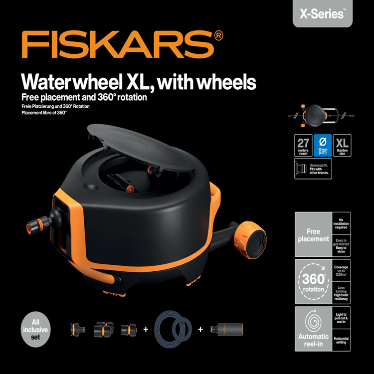 Load image into Gallery viewer, Fiskars 1071996 - automatische slanghaspel xl met wielen incl, 20m tuinslang | 1 stuks