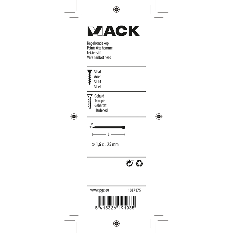 Load image into Gallery viewer, Mack 1017175 - nagel ronde kop staal gehard 45 gr 1,6 x 25 mm | 10 stuks