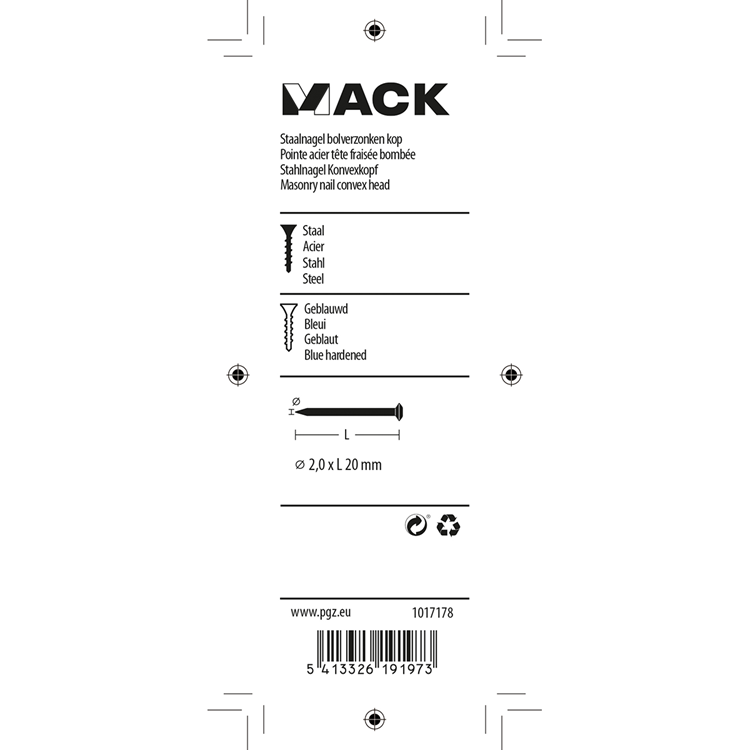 Load image into Gallery viewer, Mack 1017178 - staalnagel bvk staal geblauwd 40 gr 2,0 x 20 mm | 10 stuks