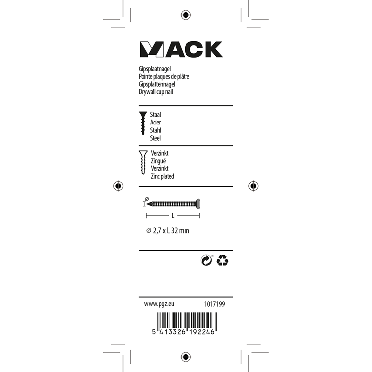 Load image into Gallery viewer, Mack 1017199 - gipsplaatnagel staal verzinkt 100 gr 2,7 x 32 mm | 5 stuks