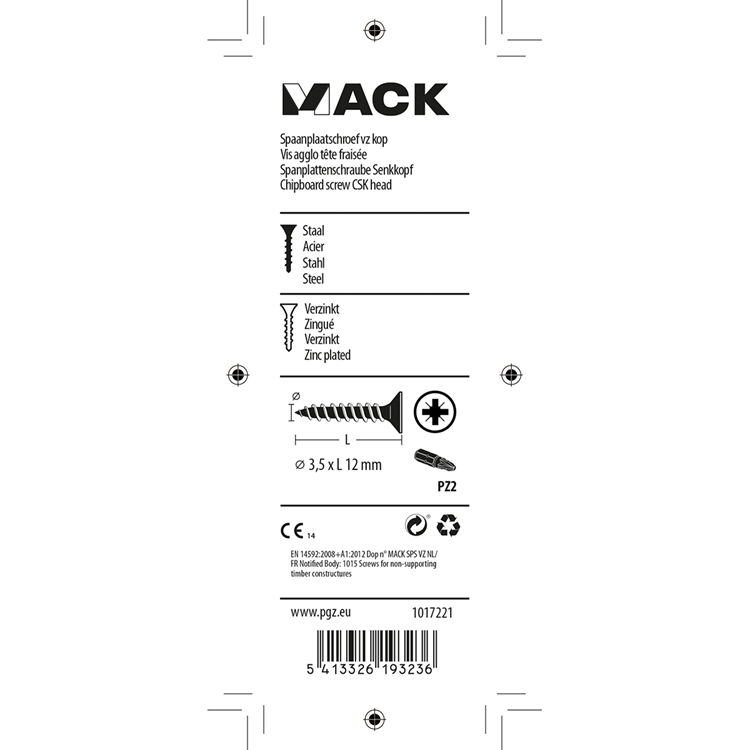 Load image into Gallery viewer, Mack 1017221 - spaanplaatschroef vz kop geelverz.45 st 3,5 x 12 mm | 10 stuks