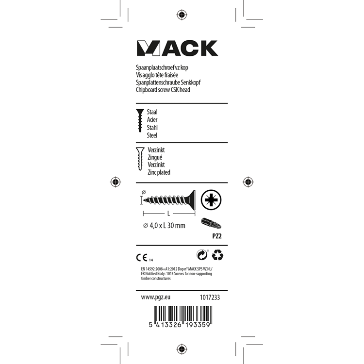 Load image into Gallery viewer, Mack 1017233 - spaanplaatschroef vz kop geelverz.22 st 4,0 x 30 mm | 10 stuks