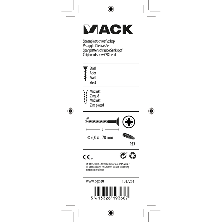Load image into Gallery viewer, Mack 1017264 - spaanplaatschroef vz kop geelverz. 5 st 6,0 x 70 mm | 10 stuks