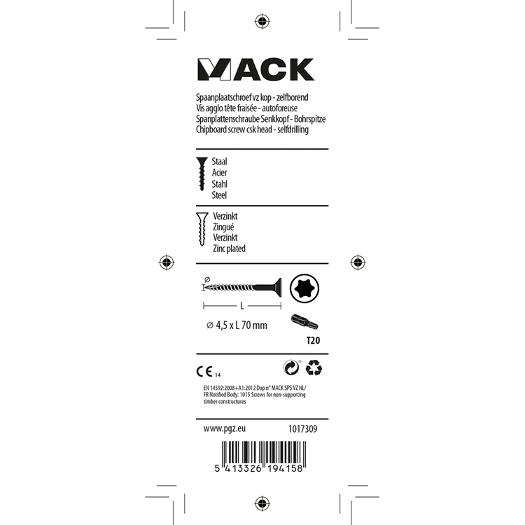 Load image into Gallery viewer, Mack 1017309 - spaanplschr.vzkop-zelfb. geelverz. 9 st 4,5 x 70 mm | 10 stuks