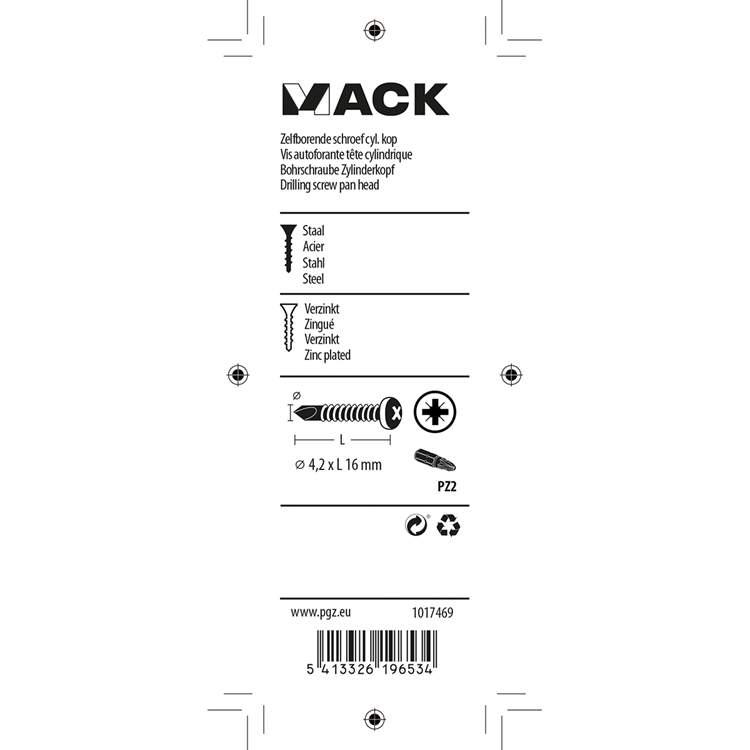 Load image into Gallery viewer, Mack 1017469 - zelfborende schroef cyl. kop verz. 28st 4,2 x 16 mm | 10 stuks
