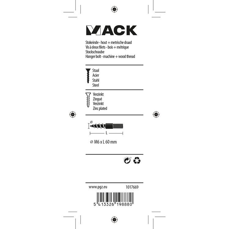 Load image into Gallery viewer, Mack 1017669 - stokeinde hout + metr. draad verz. 5 st m6x60 | 10 stuks