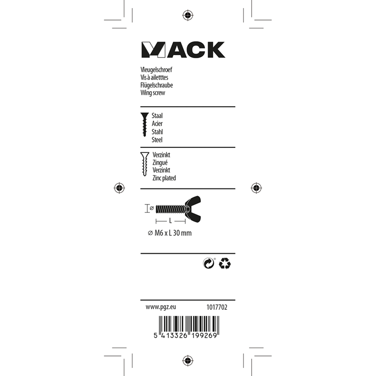 Load image into Gallery viewer, Mack 1017702 - vleugelschroef geelverzinkt 3 st m6 x 30 mm | 10 stuks