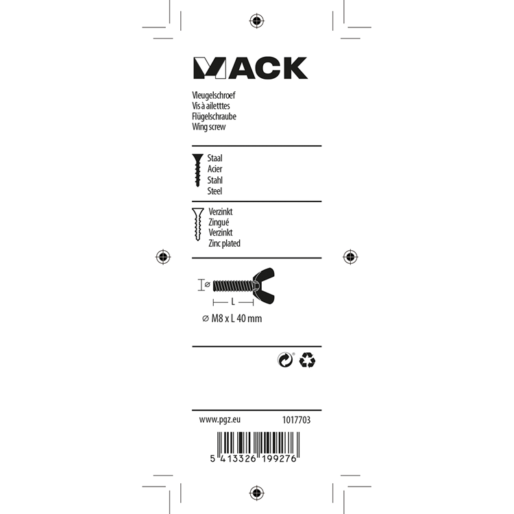 Load image into Gallery viewer, Mack 1017703 - vleugelschroef geelverzinkt 2 st m8 x 40 mm | 10 stuks