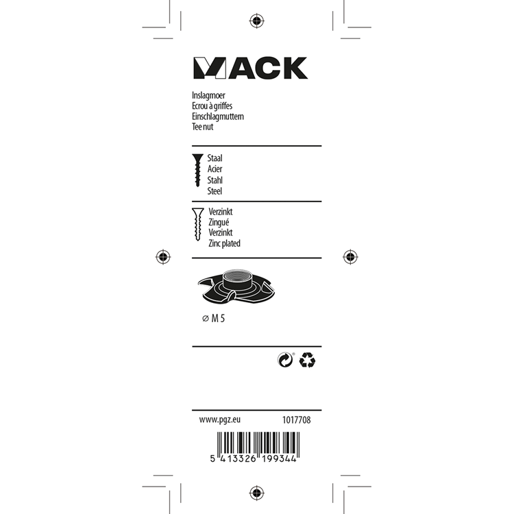 Load image into Gallery viewer, Mack 1017708 - inslagmoer staal verzinkt 4 st m5 | 10 stuks