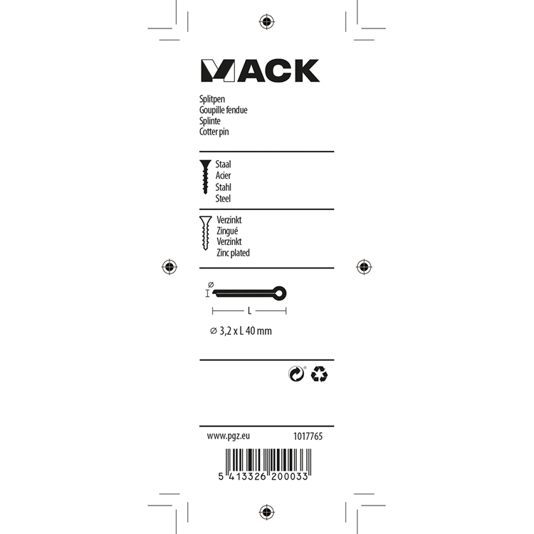 Load image into Gallery viewer, Mack 1017765 - splitpen staal verzinkt 12 st 3,2 x 40 mm | 10 stuks