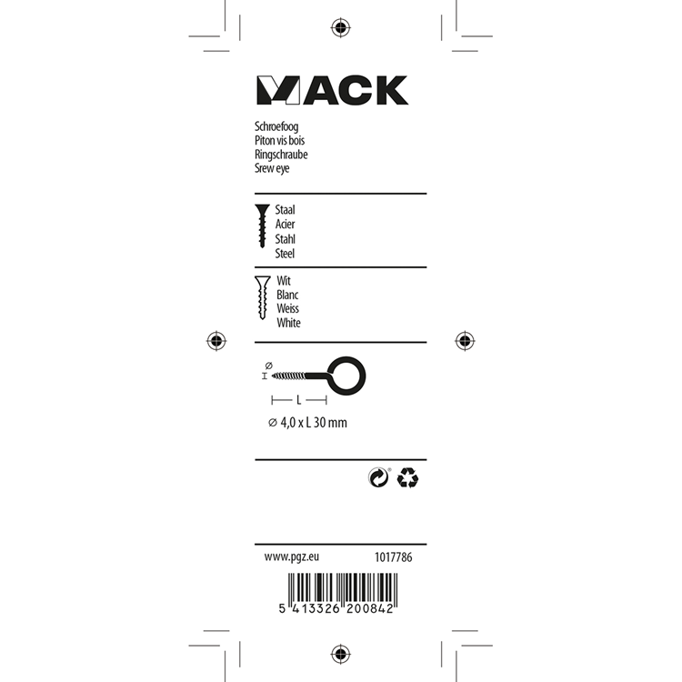 Load image into Gallery viewer, Mack 1017786 - schroefoog staal wit 4 st 4,0 x 30 mm | 10 stuks