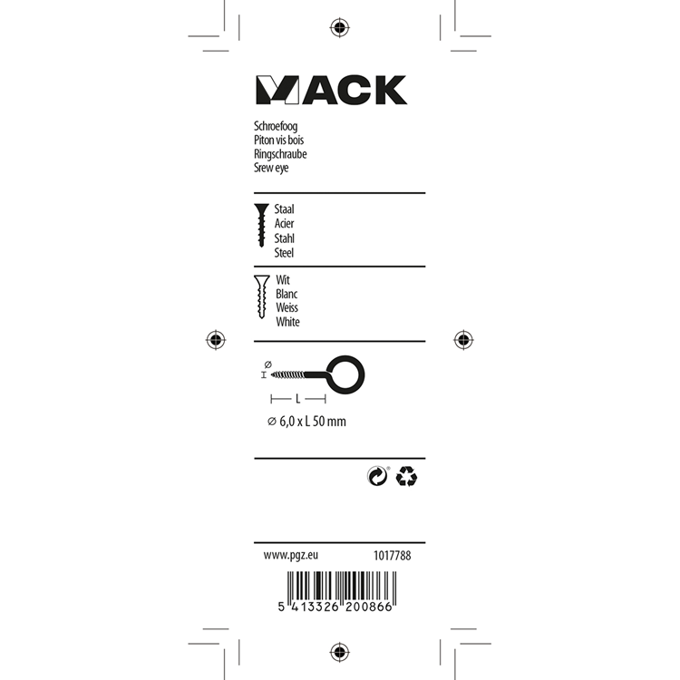 Load image into Gallery viewer, Mack 1017788 - schroefoog staal wit 2 st 6,0 x 50 mm | 5 stuks