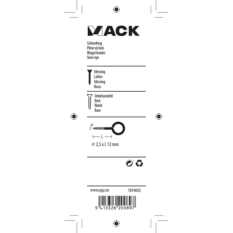 Load image into Gallery viewer, Mack 1019692 - schroefoog messing 6 st 2,5 x 12mm | 10 stuks