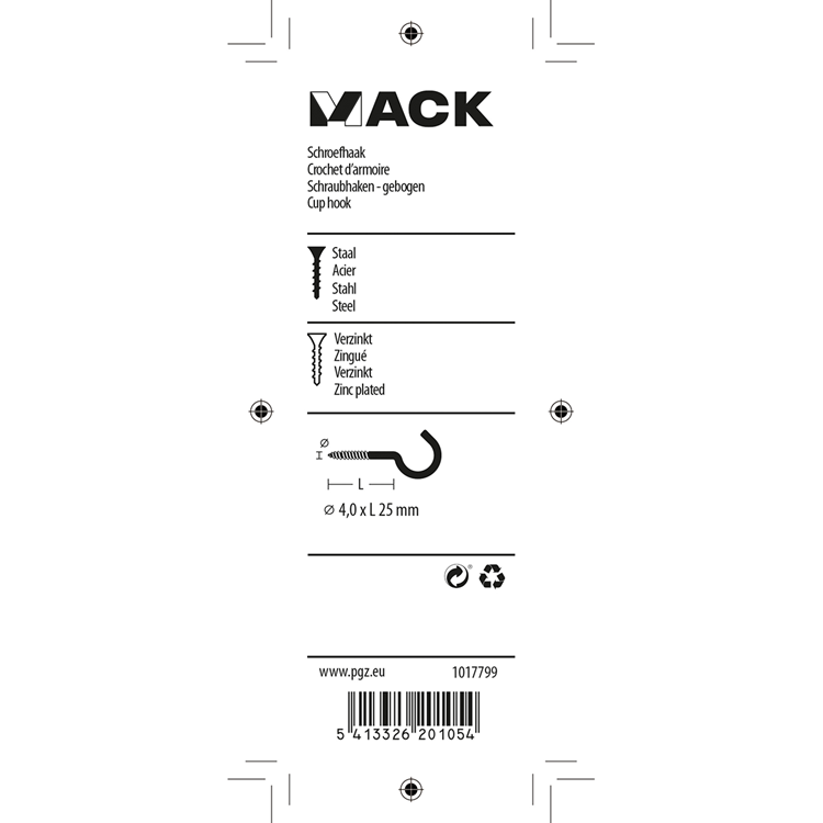 Load image into Gallery viewer, Mack 1017799 - schroefhaak staal verzinkt 7st 4,0 x 25 mm | 10 stuks
