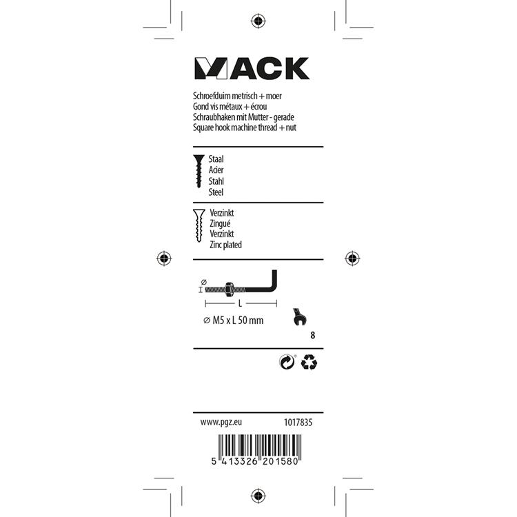 Load image into Gallery viewer, Mack 1017835 - schroefduim metrisch + moer staal 4 st m5 x 50 mm | 10 stuks