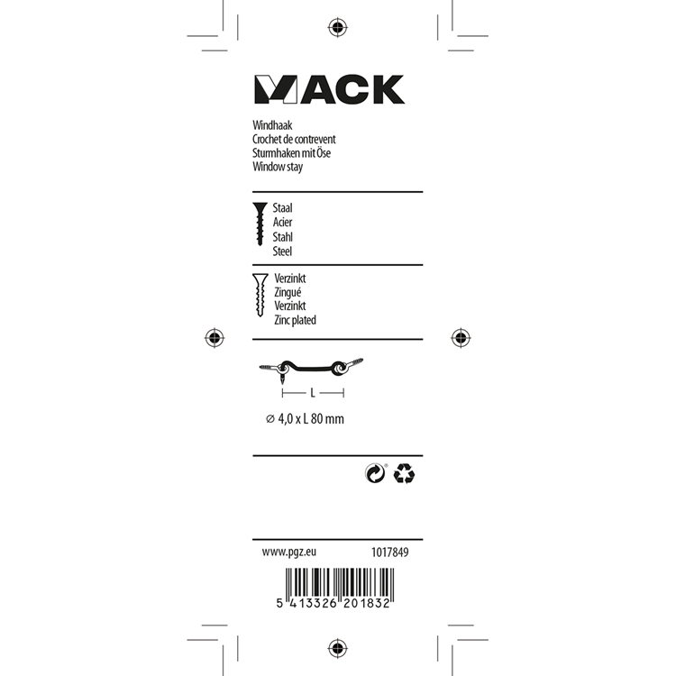 Load image into Gallery viewer, Mack 1017849 - windhaak staal verzinkt 2 st 4,0 x 80 mm | 5 stuks