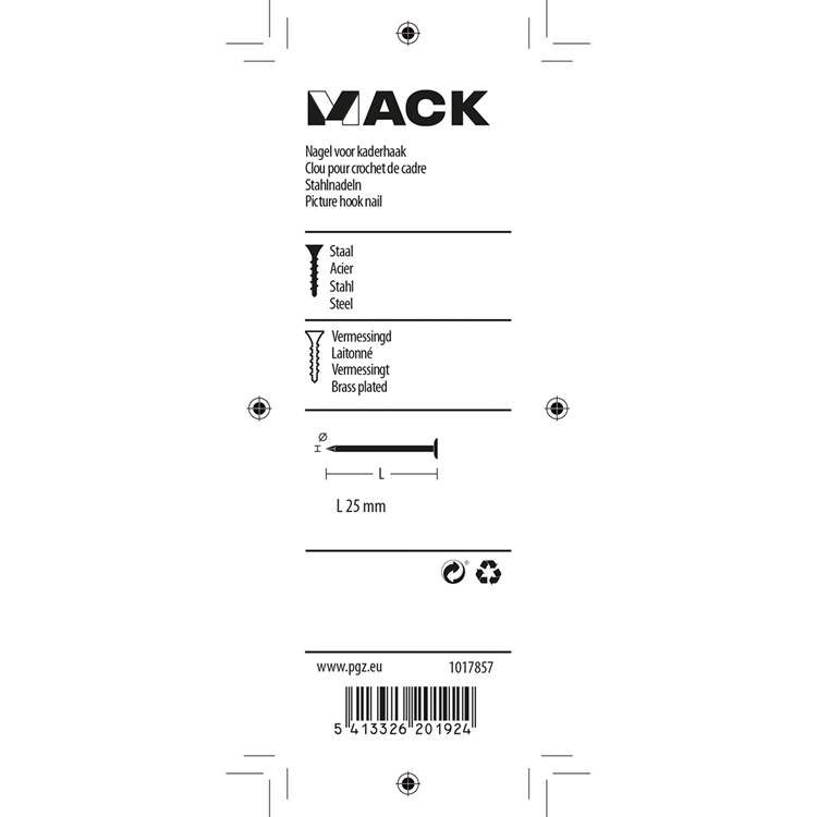 Load image into Gallery viewer, Mack 1017857 - nagel vr kaderhaak staal vermess. 25 st 25 mm | 10 stuks