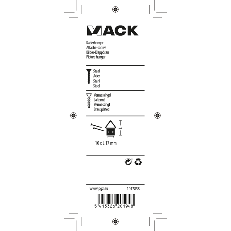 Load image into Gallery viewer, Mack 1017858 - kaderhanger staal vermessingd 6 st 10 x 17 mm | 10 stuks