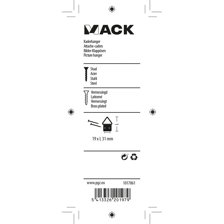 Load image into Gallery viewer, Mack 1017861 - kaderhanger staal vermessingd 4 st 19 x 31 mm | 10 stuks