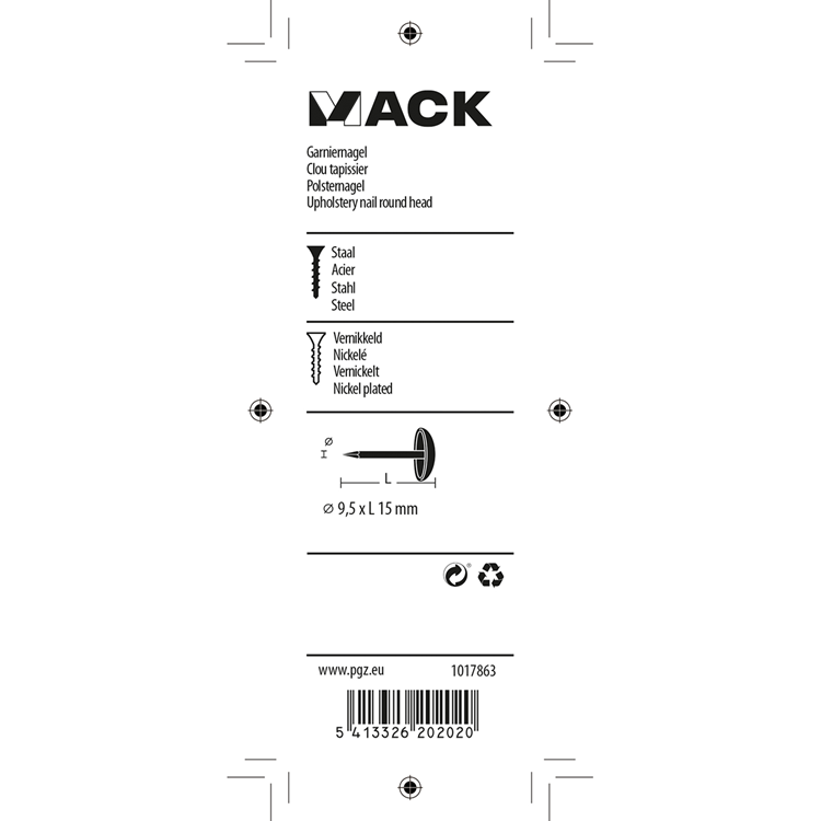 Load image into Gallery viewer, Mack 1017863 - garniernagel staal vernikkeld 40 st 9,5 x 15 mm | 10 stuks