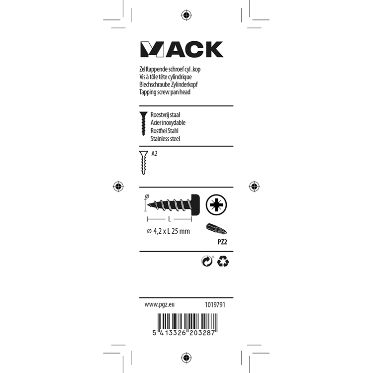 Load image into Gallery viewer, Mack 1019791 - zelftappende schroef cyl.kop a2 9 st 4,2 x 25 mm | 10 stuks