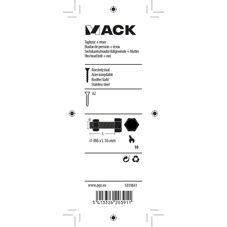 Load image into Gallery viewer, Mack 1019841 - tapbout + moer roestvrijstaal 5 st m6x16 | 10 stuks