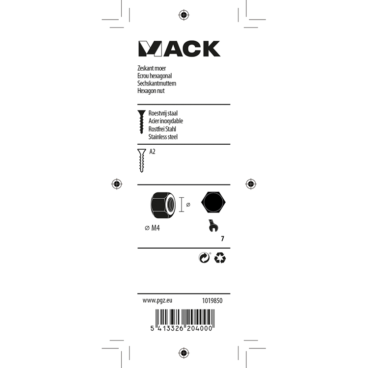 Load image into Gallery viewer, Mack 1019850 - zeskantmoer inox a2 18 st m4 | 10 stuks