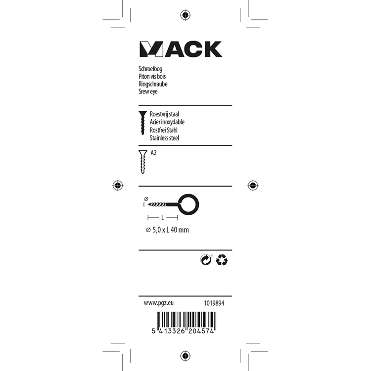 Load image into Gallery viewer, Mack 1019894 - schroefoog roestvrijstaal 2 st 5,0x40 mm | 10 stuks