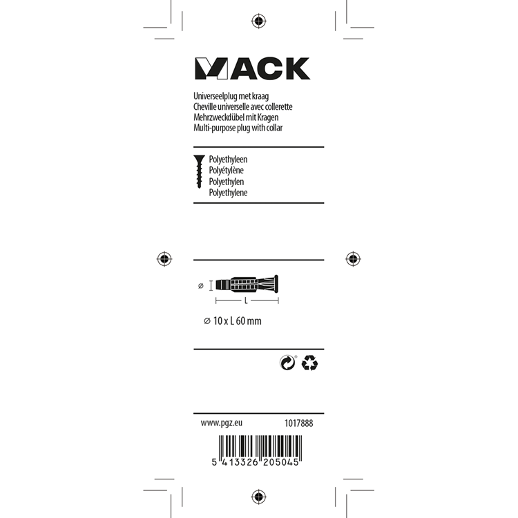 Load image into Gallery viewer, Mack 1017888 - universeelplug met kraag polyethyl. 6st 10 x 60 mm | 5 stuks