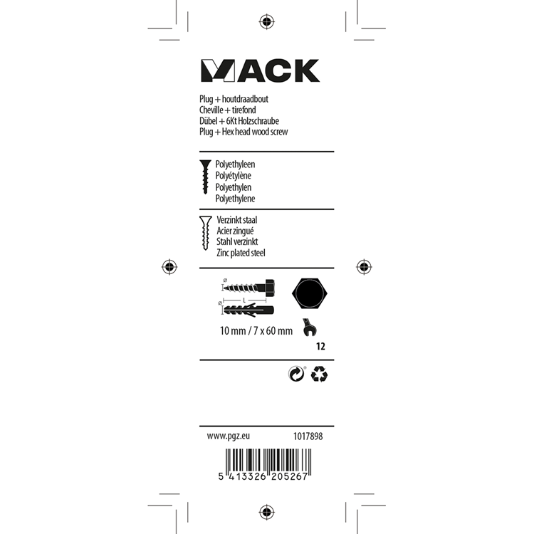 Load image into Gallery viewer, Mack 1017898 - plug + houtdraadbout polyeth 4 st 10 mm 7x60 mm | 5 stuks