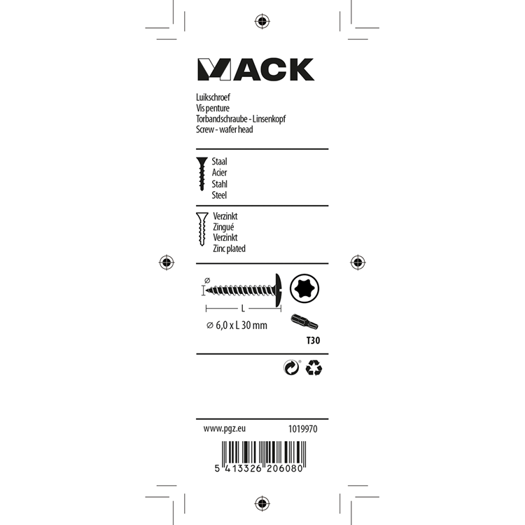 Load image into Gallery viewer, Mack 1019970 - luikschroef geel verzinkt 6,0 x 30 mm 10st | 5 stuks
