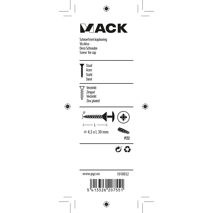 Load image into Gallery viewer, Mack 1018032 - schroef met kopboring staal verz. 40 st 4,5 x 30 mm | 5 stuks