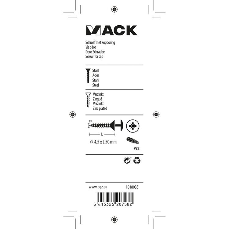 Load image into Gallery viewer, Mack 1018035 - schroef met kopboring staal verz. 24 st 4,5 x 50 mm | 5 stuks