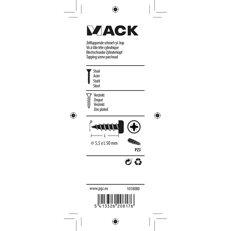 Load image into Gallery viewer, Mack 1018080 - zelftappende schroef cylkop verz. 13 st 5,5 x 50 mm | 5 stuks