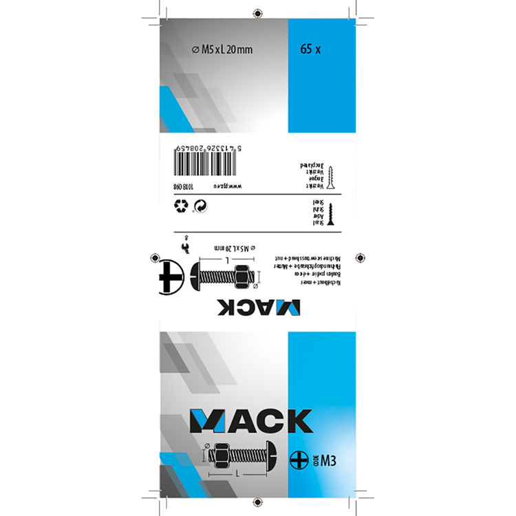 Load image into Gallery viewer, Mack 1018098 - kachelbout + moer staal verzinkt 5 st m5 x 20 mm | 5 stuks