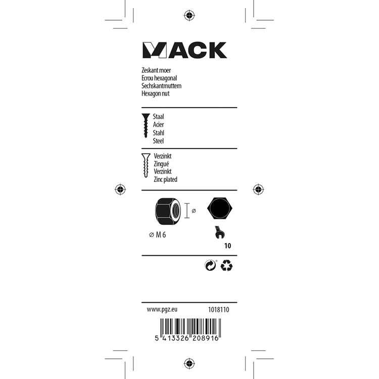 Load image into Gallery viewer, Mack 1018110 - zeskant moer staal verzinkt 100 st m 6 | 5 stuks