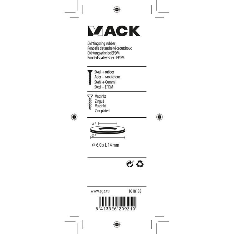 Load image into Gallery viewer, Mack 1018133 - dichtingsring rubber verzinkt 50 st 6,0 x 14 mm | 5 stuks