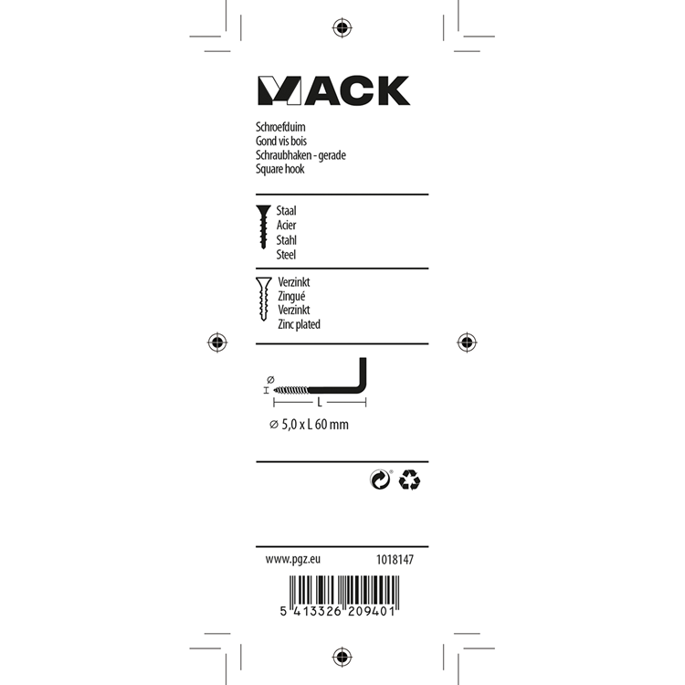 Load image into Gallery viewer, Mack 1018147 - schroefduim staal verzinkt 14 st 5,0 x 60 mm | 5 stuks
