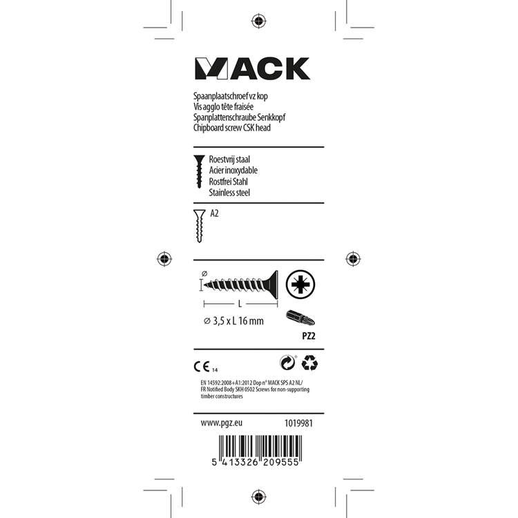 Load image into Gallery viewer, Mack 1019981 - spaanplaatschroef vz kop rvs 110 st 3,5 x 16 mm | 5 stuks